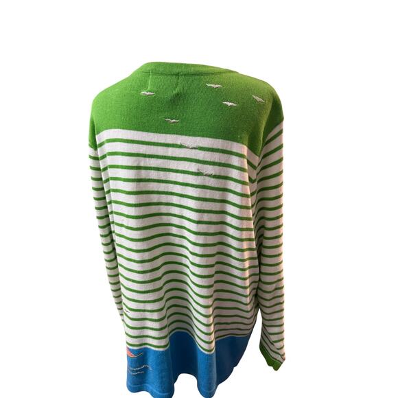 Quacker Factory women's striped cardigan with an embroidered lighthouse - Picture 3 of 8